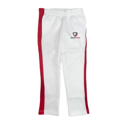 Athletic Side-Panel Track Pants front view with contrast stripe panel and open hem by Regar Impex