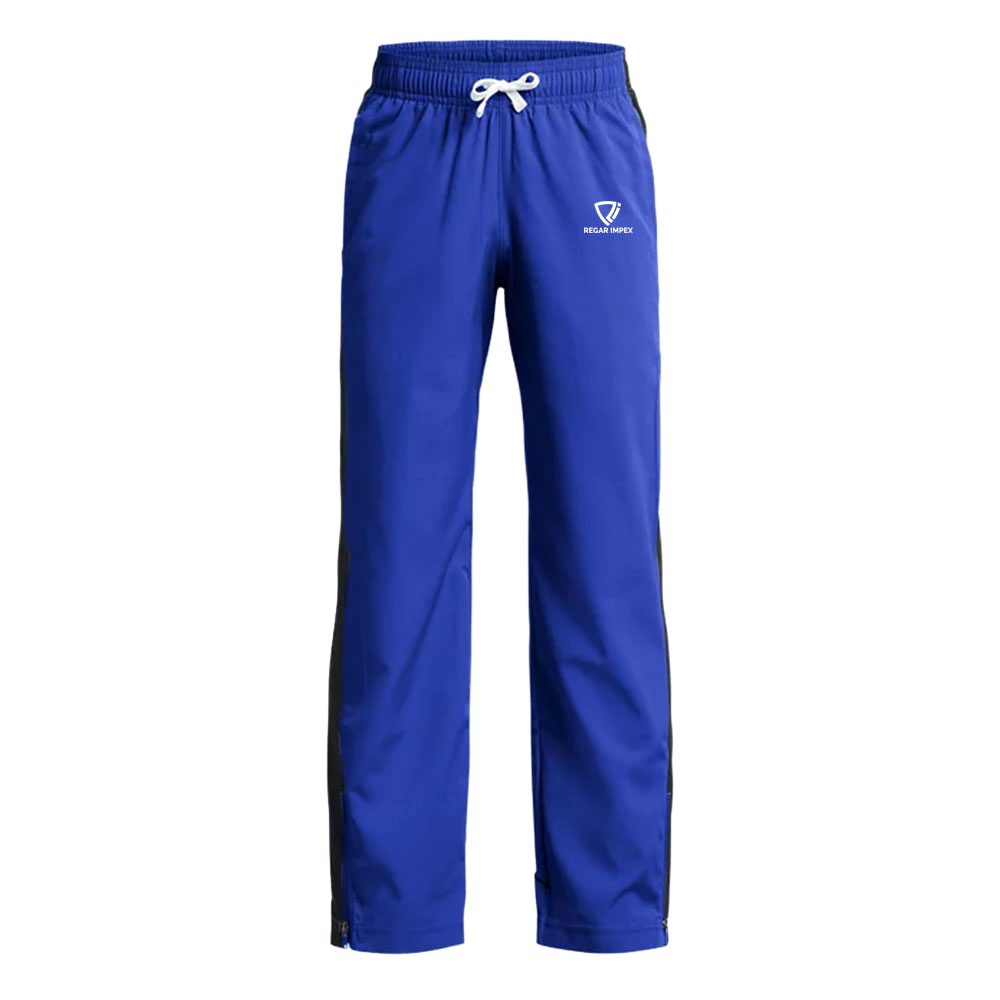 Activewear Sports Track Pants Front View | Regar Impex Activewear Sports Track Pants front view by Regar Impex – OEM manufacturing, Private Label, Bespoke Customization, bulk B2B production with polyester, poly-cotton and cotton options, open hem design
