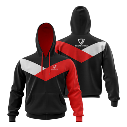 Front and back view of Regar Impex Asymmetric V-Track Sublimated Hoodie (SW-HOD-007) featuring dynamic OEM Manufacturing for B2B wholesalers; White Label ready for technical Private Labels.