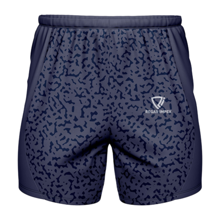 Dry-Fit Sublimated Training Shorts front view by Regar Impex – OEM/ODM production, Private Label, Bespoke Customization, bulk B2B production
