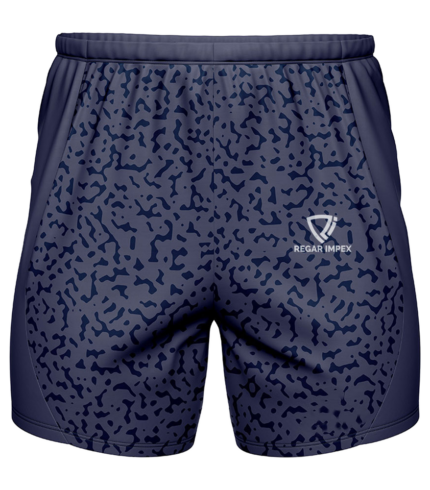 Dry-Fit Sublimated Training Shorts front view by Regar Impex – OEM/ODM production, Private Label, Bespoke Customization, bulk B2B production