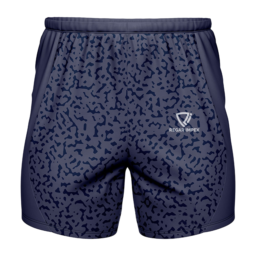 Dry-Fit Sublimated Training Shorts Front View | Regar Impex Dry-Fit Sublimated Training Shorts front view by Regar Impex – OEM/ODM production, Private Label, Bespoke Customization, bulk B2B production
