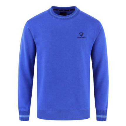 Front view of Men’s Blue Striped Crewneck Sweatshirt by Regar Impex