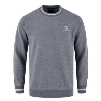 Front view of Men’s Gray Striped Crewneck Sweatshirt by Regar Impex