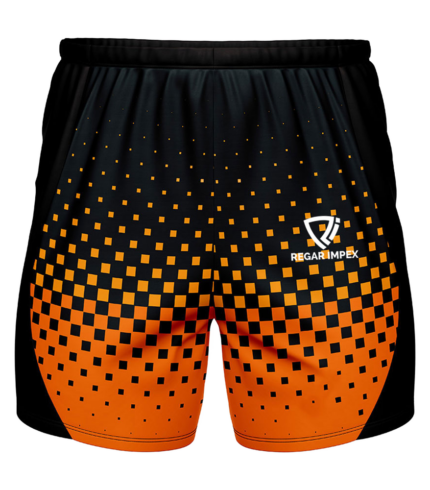 Quick-Dry Athletic Sublimated Training Shorts front view by Regar Impex – OEM manufacturing, Private Label, Bespoke Customization, bulk B2B production