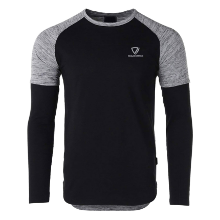 Raglan Long-Sleeve Activewear Shirt front view – long-sleeve crewneck sports shirt by Regar Impex, B2B sportswear manufacturer, wholesaler & bulk order provider for men, women, youth