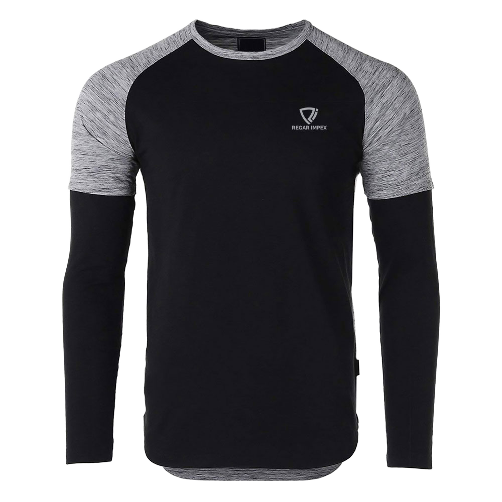 Raglan Long-Sleeve Activewear Shirt Front View | Regar Impex Raglan Long-Sleeve Activewear Shirt front view – long-sleeve crewneck sports shirt by Regar Impex, B2B sportswear manufacturer, wholesaler & bulk order provider for men, women, youth