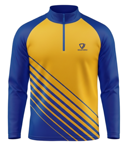 Raglan Quarter-Zip Performance Shirt front view – long-sleeve sports shirt with quarter-zip by Regar Impex, B2B sportswear manufacturer, wholesaler & bulk order provider for men, women, youth