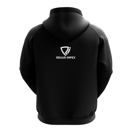 Back view of Regar Impex Tri-Panel Raglan Crest Hoodie (SW-HOD-004) featuring a panel-engineered OEM Manufacturing solution, White Label ready and built for high-volume scalability.