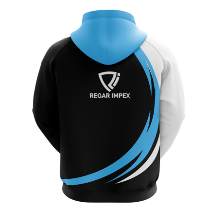Back view of Regar Impex Tri-Tone Curve-Panel Raglan Hoodie (SW-HOD-003) featuring a tri-color OEM Manufacturing solution, White Label ready and built for mass-production scalability.